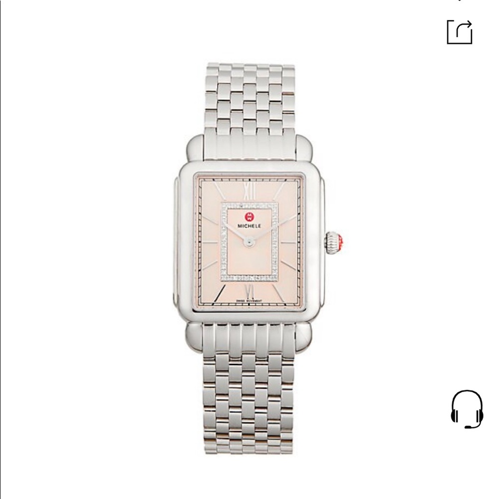 Authentic Michele Deco Ii Stainless Steel & Diamond Bracelet Watch